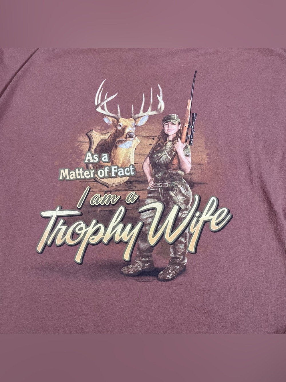 Buck Wear "Trophy Wife" T Shirt Size XL Brown Outdoors Y2K Funny Dad Tee Hunting